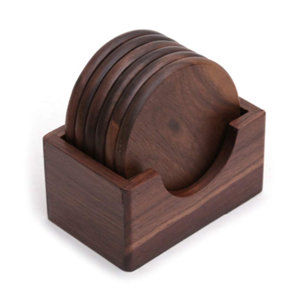 NEWFT 6Pcs/Set Wood Coasters Decor Round Drink Mat Home Table Tea Coffee Cup Pad