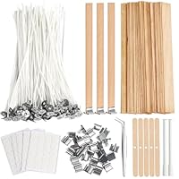 Candle Wicks for Candle Making Set, 100 Pcs Cotton & 30 Pcs Wood Candle Wicks, 5 Pcs Wooden Wick Holders, 30 Pcs Metal Bases, 1 Pc Tweezer & 100 Pcs Glue Stickers. Ideal for Soy Beeswax Candle DIY