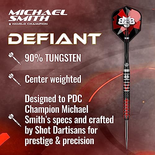 Shot! Darts Michael Smith Defiant Center Weighted 90% Tungsten Pro Throwing Darts Steel Tip Set Professional Made in New Zealand Designed Dart Flights for Women & Men Metal Tip Bar Darts for Adults - Image 2