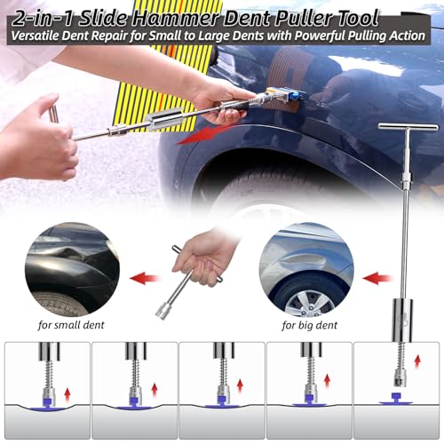 Super PDR 93PCS Paintless Dent Repair Kit, Car Dent Removal Tools, PDR Tools, Dent Puller Kit with Dent Lifter, Bridge Puller, Slide Hammer T-Bar for Car Body Dents, Kit Includes Glue Removal Tool
