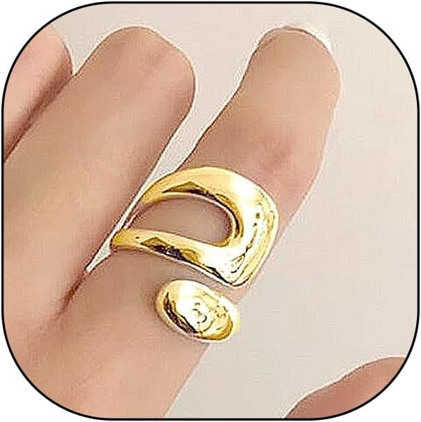 Chunky Geometric Open Statement Rings for Women 14K Gold Hollow Teardrop Dome Finger Rings Party Minimalist Anniversary Thumb Hand Jewelry Gift