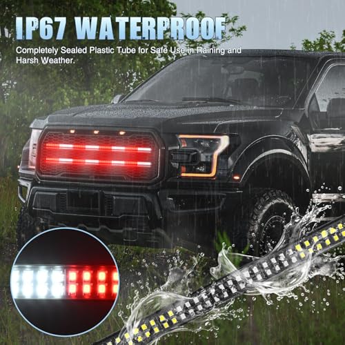 Image of Nilight 2PCS 24 inch Truck Grille Strobe Lights Strip 384 LED Emergency Light Red White Flexible Side Flashing Warning Caution Safety Waterproof Lighting Kit for Trucks Tow Plow Construction Vehicles