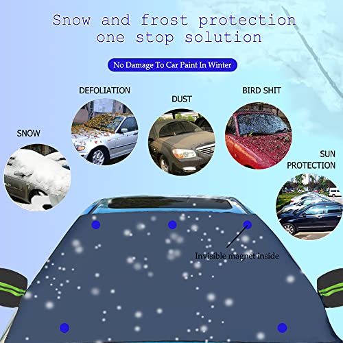 Image of ASUBHA Windshield Cover for Ice and Snow, Windshield Snow Cover, Waterproof, Windproof Winter Frost and Ice Removal Sunshade with Side Mirror Covers, Universal Car Accessories Fits for Most Car