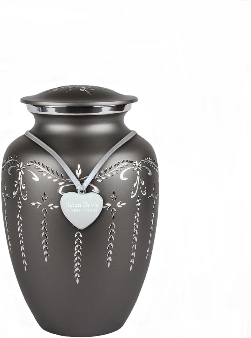 Perfect Memorials Medium Fancy Flourish Cremation Urn (110 Cu/in) - Elegant Aluminum Urn for Human Ashes/Durable & Secure/Display at Home/A Beautiful Tribute to Your Loved One