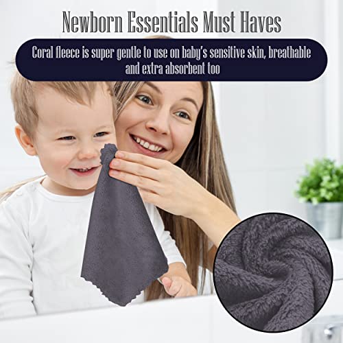 Image of 32 Pack Baby Washcloths - Luxury Coral Fleece - Extra Absorbent and Soft Wash Clothes for Newborns, Infants and Toddlers - Suitable for Sensitive Skin and New Born - Baby Shower - Grey, 10x10 Inch