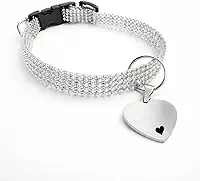 Kit Coleira Pet Cachorro Gatos Plaquinha Personalizada QR Code Nome Identificação Strass Pingente Argola (COM COLEIRA PRATA CORAÇÃO)
