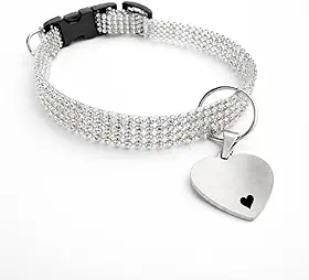 Kit Coleira Pet Cachorro Gatos Plaquinha Personalizada QR Code Nome Identificação Strass Pingente Argola (COM COLEIRA PRATA CORAÇÃO)
