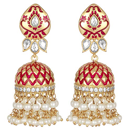 Aheli Meenakari Enamel Indian Traditional Bollywood Jewelry and Faux Kundan Jhumka Earrings for Women Girls