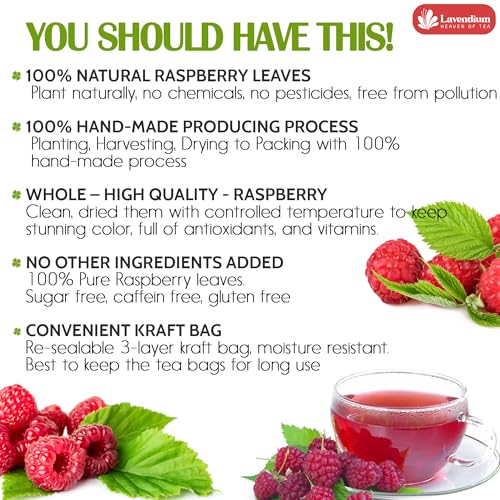 Image of Lavendium Raspberry Leaf Tea Bags, Red Raspberry Leaf Tea, 60 Count