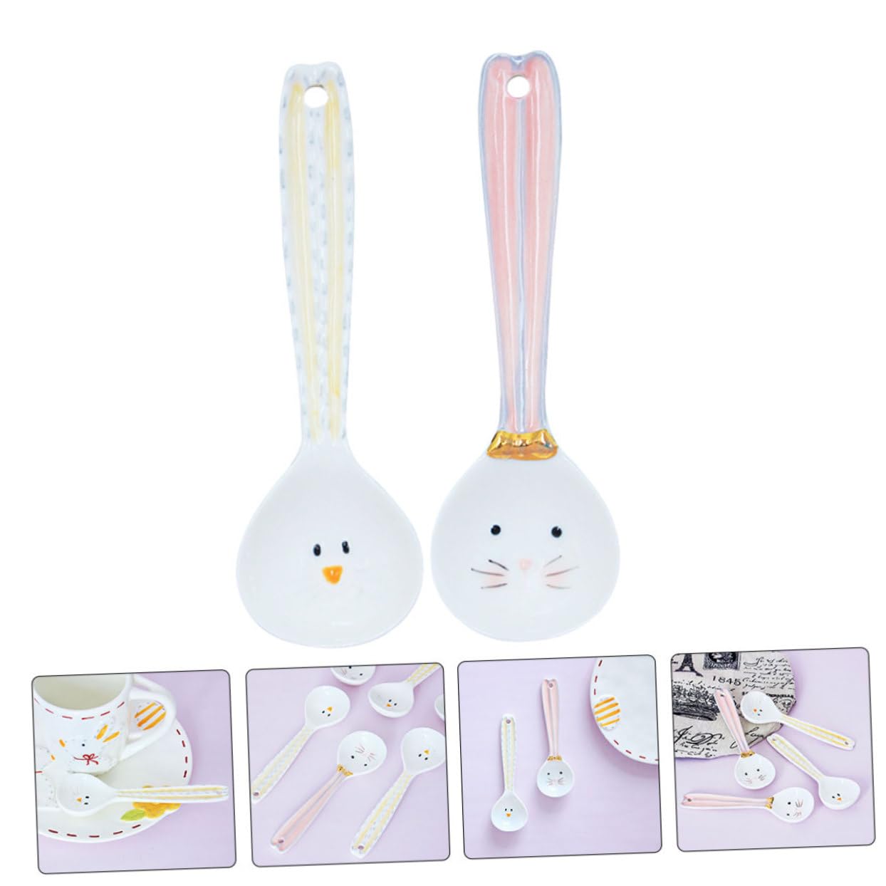 Alipis 4stücke Cartoon Keramik Löffel Ergonomische Frühstücks Und Suppenlöffel Gesundes Sicheres Design Für Kaffee Und Desserts Farbenfrohe Dekoration Für Jede Küche