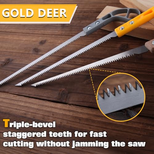 GOLD DEER 3 peças de serra manual portátil para uso externo, 35,5 cm, lâmina robusta para aparar sob