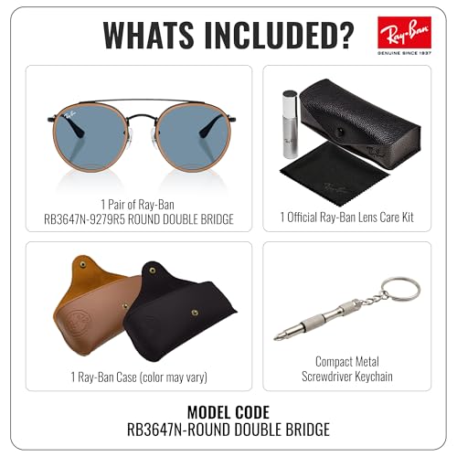 Image of Ray-Ban RB3647N ROUND DOUBLE BRIDGE Round Shaped Sunglasses for Men & Women with Official RAYBAN Eyewear Kit