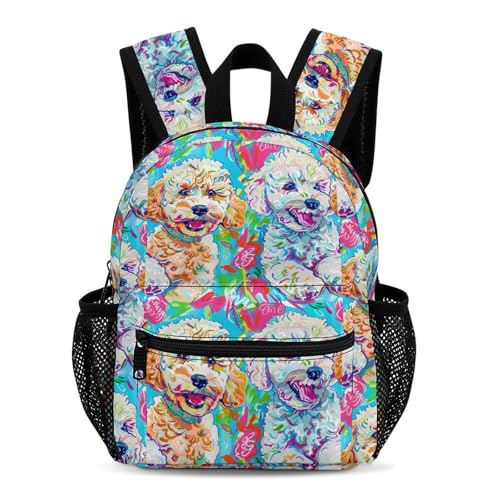 Watercolor Dog 13 Inch Backpack Lightweight Double Shoulder Bag with Zippers Unisex Daypack