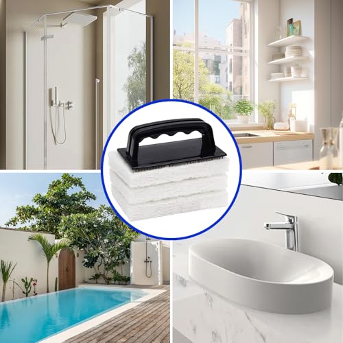 Image of 6 Pcs Hand Scrubber, Bathtub Scrubber with Handle, Non-Scratch Bathroom Scrubbing Pads for Cleaning Shower Tile Bathtube Sink Swimming Pool Step & Corner (Black)