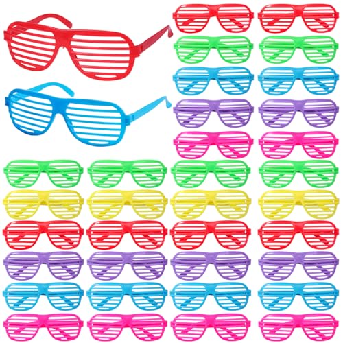 FANELEQU 60 Pack Shutter Shades Glasses Bulk Party Favors, 80s Neon Color Plastic Glasses Eyewear Party Supplies for Kids Adult