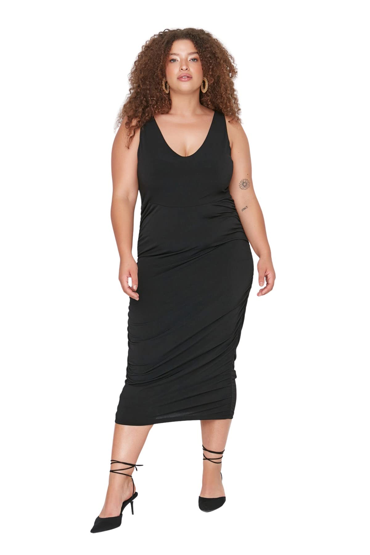 Trendyol Vestido Midi Estándar Regular de Talla Grande Mujer