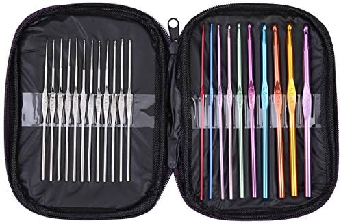 Crochet Hooks-Crochet Needles Kit Size From B to K Silver Needle Size From 3 to 14(22 Pieces)