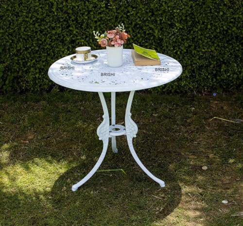 Image of BRISHI Cast Aluminium Garden Patio Seating Chair and Table Set for Balcony Outdoor Furniture with 1 Table and 4 Chairs Set (White)