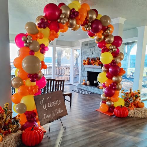 Image of Fall Balloons, 12Inch Orange Yellow Brown Burgundy and Gold Balloons for Autumn Harvest Happy Thanksgiving Baby Shower Birthday Party Decorations