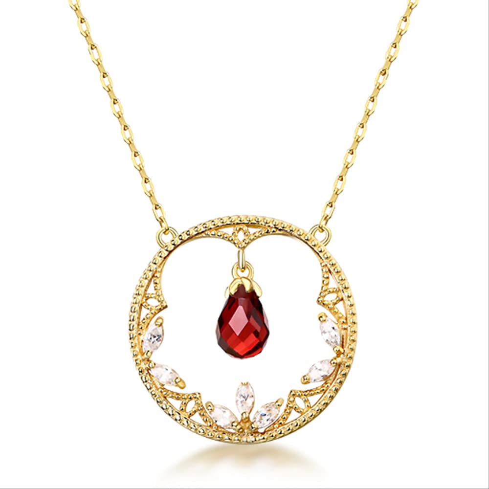LLXYWJ Collar de Plata de Ley 925 para Mujer, topacio 100% Natural, Granate, Piedra Preciosa de Cuarzo Rosa, joyería de Boda de Oro para Dama de Honor