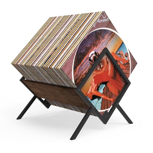 Xstermism Vinyl Record Holder, 80-100 LP Vinyl Record Storage Rack, Quick Assembly vinyl record stand, Minimalism and Retro Style Organizer for Vinyl Records, CD, Magazine, Book, Files, Black