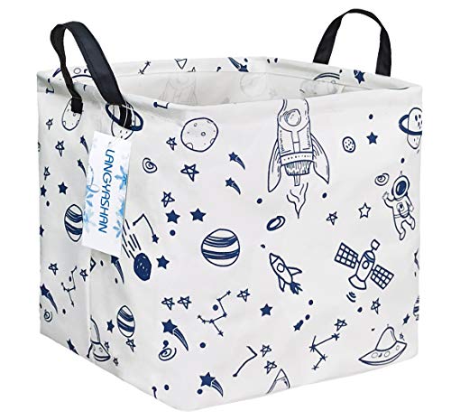 Image of LANGYASHAN Square Storage Baskets Waterproof Canvas Children Laundry Nursery Hamper for Shelves Gift Baskets Toy Organizer Room Decor (Square spaceship)