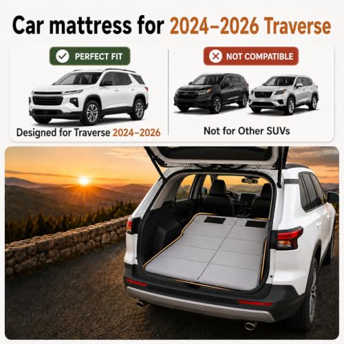Image of Car Mattress for Traverse 2024-2026, Upgraded Non-Inflatable Thickened Foam SUV Car Camping Mattress, Foldable Trunk Sleeping Pad Car Bed Mattress for Road Trips Camping Travel