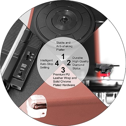 Image of CLAW Stag Portable Vinyl Record Player Turntable with Built-in Stereo Speakers (Pink)