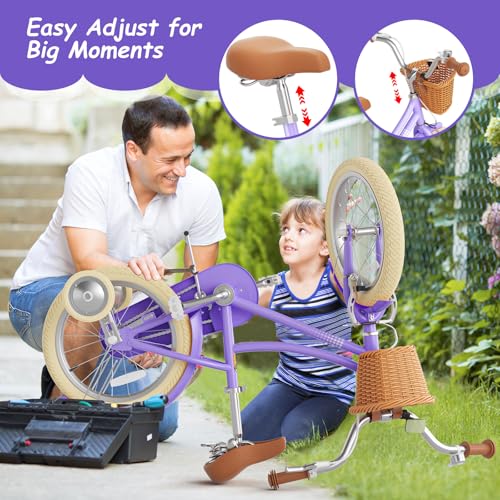 Image of 67i Girls Bike with Training Wheels 12 /14 /16 /20 Inch, Toddler Girl Bicycle for Ages 3-12, Bicicleta para Ninas with Basket, Bell, Adjustable Seat & Handlebar, Padded Seat, Chain Guard