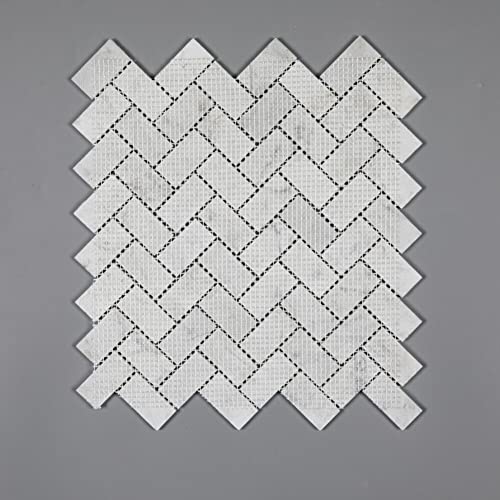 Adolif Carrara White Marble Mosaic Tile, 100% Natural Marble, Honed, Carrara White Marble Mosaic For Kitchen Bathroom Wall Floor Backsplash Shower, 5 Sheets, 1×2 Inch Herringbone #TOP4
