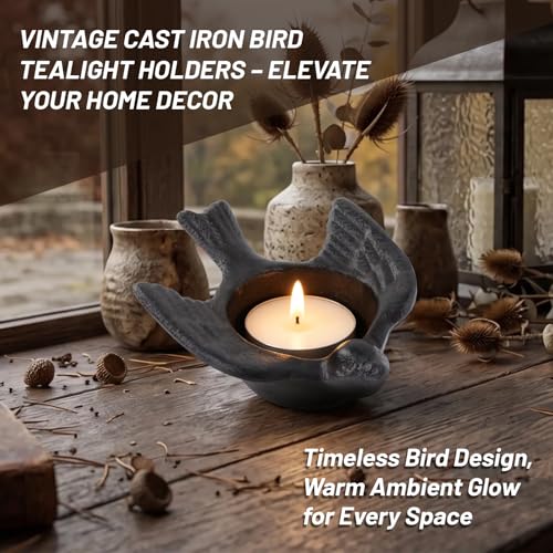 Bougeoirs oiseaux en fer noir pour illuminer une table basse rustique