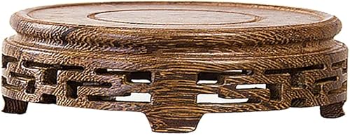 Patrón de espalda china Base redonda Ala de pollo Madera Negro Catalpa Madera Adornos para el hogar Florero Maceta Soporte de exhibición Tallado