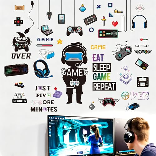 Amimagen Gaming Wall Stickers for Bedroom: 100% Kids Safe Certified - Peel and Stick 4-Step Apply - Removable 95%+ No Residue - Vinyl Wall Decals for Boys