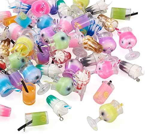 Craftdady 100pcs Mini Resin Bubble Milk Tea Bottle Charms Beads Figurine Fruit Tea Necklace Earring Dangle Pendants for DIY Crafts Hanging Keychain Bag Decoration
