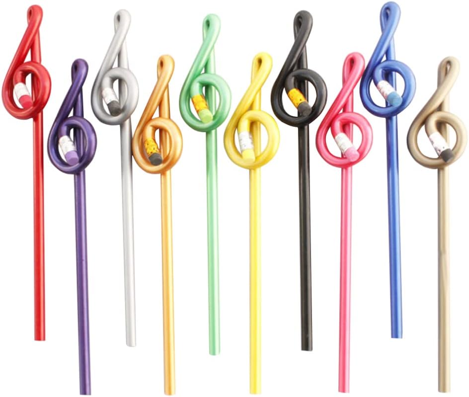 10pcs Musical Note Pencils Music Pencils Treble Clef Bent Pencil G Clef Pencils Stationery Office Supplies for Artists Random Color