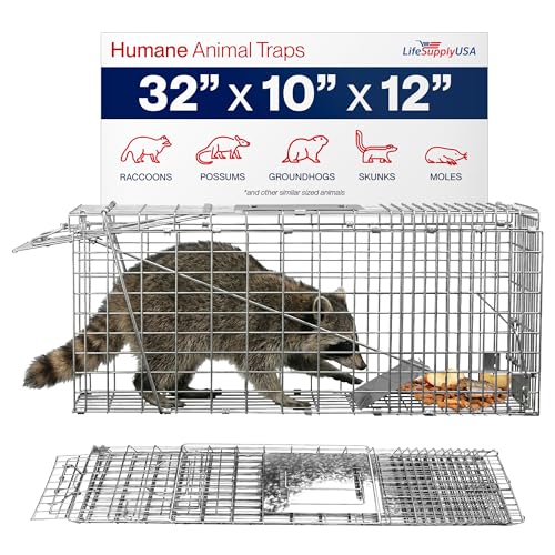 32' Humane Live Animal Trap Collapsible Heavy Duty Cage for Raccoon, Possum, Cat Trap for Stray...