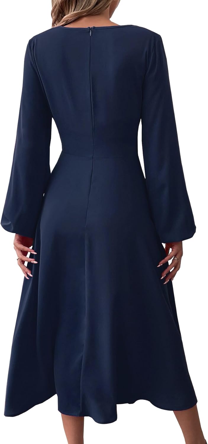 LalaLin Long Sleeve Wedding Guest Dress for Women V-Neck Cocktail Church Maxi Dresses - Image 5