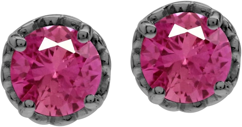 Silvershake 6MM Round Shape Birthstone Gemstones Black Rhodium Plated or Yellow Gold Plated 925 Sterling Silver Heart Victorian Style Stud/Post Earrings Jewelry for Women Business Attire