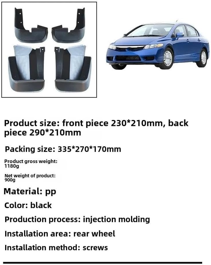 Car Mud Flap Front Rear Wheel Mudguard Splash Guards Replacement Car Accessories for Civic 2007-2011 Wheel Protection