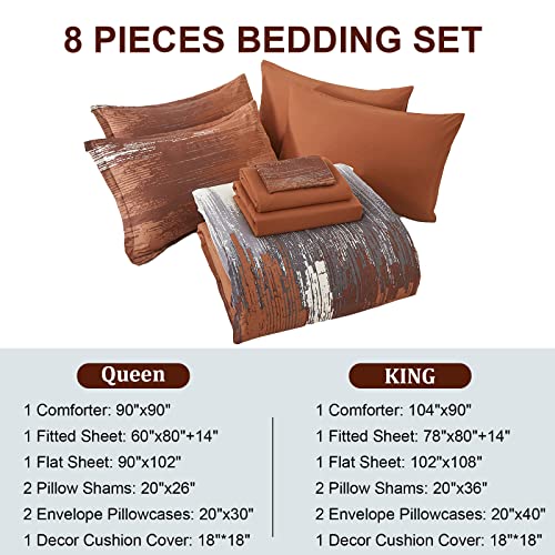 Dinjoy Ombre Rust/Burnt Orange Comforter Set King Size Reversible Boho Bedding Set For Men Women 8 Pieces Bed In A Bag Farmhouse Bed Set With Comforter, Sheets, Pillowcases & Shams #TOP6