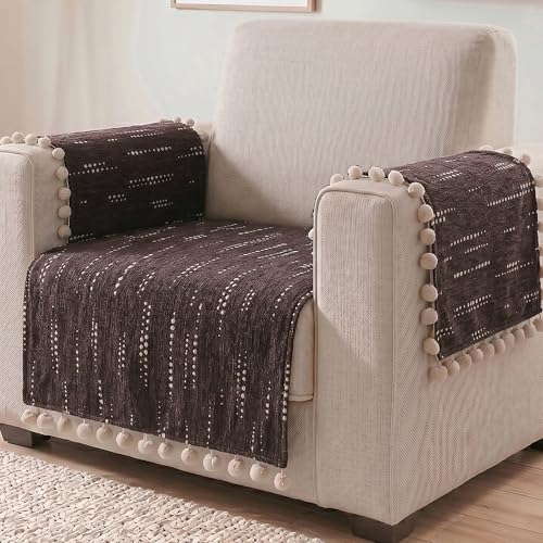 Image of Story@Home Chenille Sofa Mat for Single Sofa Cover (76x61Cm) & Arm Rest Cover | Anti Slip Cover for 1 /2 /3 Seater & L Shape Sofa Cover | Measure Your Sofa & Create Your Own Set - Mocha & Ivory