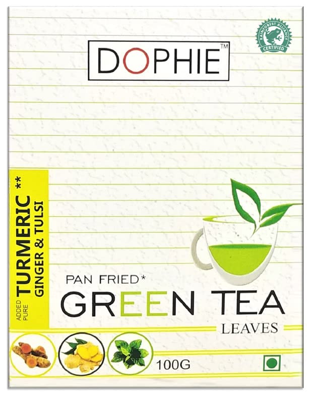 Dophie Green Tea With Turmeric Ginger Tulsi ( Pack-1) Herbal Tea, Antioxidants, Weight Loss, Immunity, Green Tea Loose Leaf,Turmeric Green Tea Leaves.,100 Grams