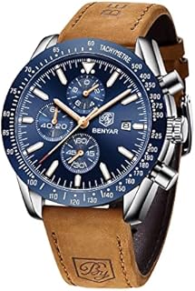 BENYAR Uhren Herren Analog Quarz Chronograph Herrenuhren Wasserdicht Leuchtende Datum Braun Lederband Armbanduhr Lässig Business-Kleid Uhren fur Männer Klassische Elegantes Geschenk