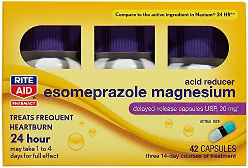 Rite Aid Acid Reducer Esomeprazole Magnesium, 20 mg - 14 Capsules, 3 Pack, 42 Count Total | Heartburn Relief