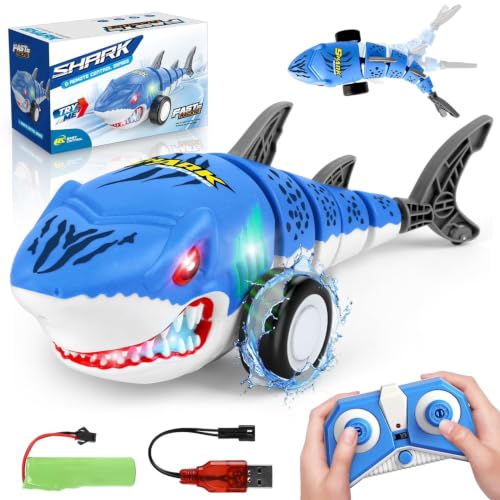 Image of Jack Royal Rechargeable Remote Control Shark Stunt Car for Kids, 360 Rotational, LED Lights, 2.4GHz RC Stunt Toy, High-Speed Shark-Themed Racing Car, Fun Toy and Birthday Gift for Kids (Blue)