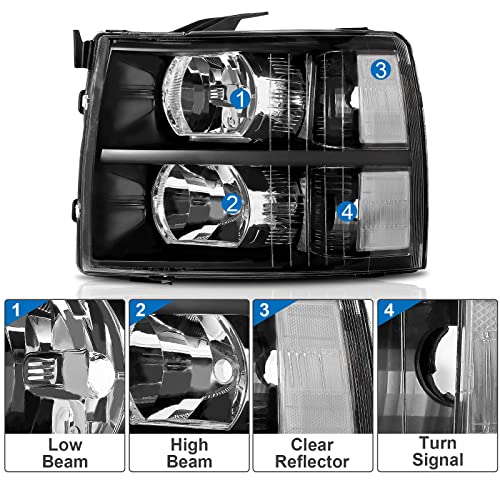 Genful No-Fogging Headlight Assembly Compatible With 07 08 09 10 11 12 13 Chevy Silverado 1500 / 2500Hd / 3500Hd & 2014 Old Body Style Passenger And Driver Side #TOP1