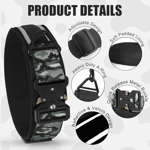 Taktisches Hundehalsband Reflektierend mit Metallschnalle, Weich Gepolstertes Nylon Hundehalsband 5cm Breit Verstellbare Halsband für Mittlere Große Hunde Jagd Training Freizeit Outdoor