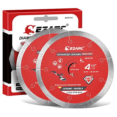 EZARC 115mm Diamond Cutting Discs, Continuous Rim Diamond Blade for Wet Cutting, Clean Precise Cutting on Ceramic, Tile, Porcelain, Advanced Marble (2-Pack)
