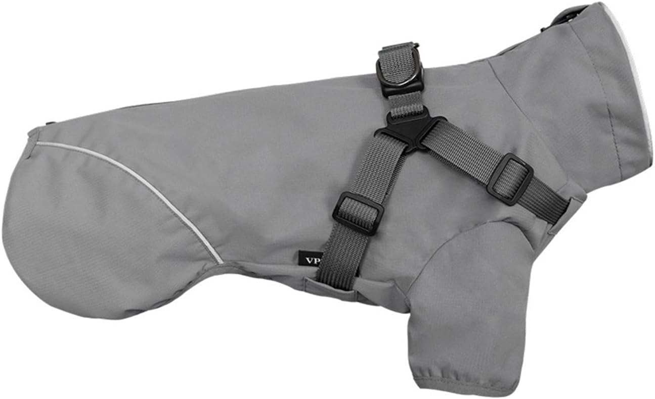 Small Dog Raincoat,Dog Rain Jacket with Harness Reflective Raincoat Waterproof Dog Raincoat for Small Medium Dogs,Grey XXL