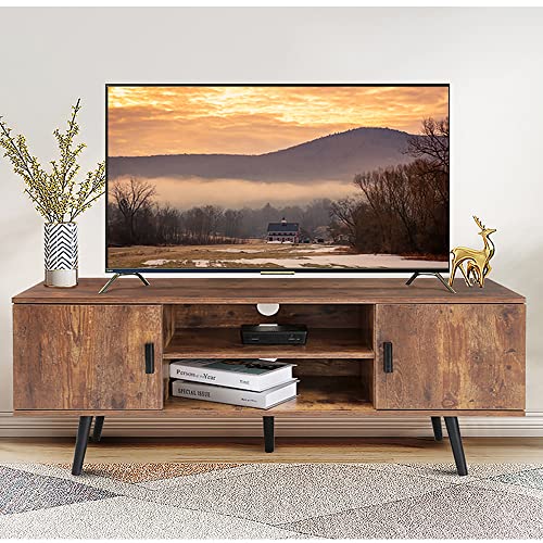 Iwell Mid-Century Modern Tv Stand For 55 Inch Tv, Entertainment Center Tv Console With 2 Storage Cabinet And Shelves, Tv Stand For Living Room/Bedroom, Rustic Brown #TOP2